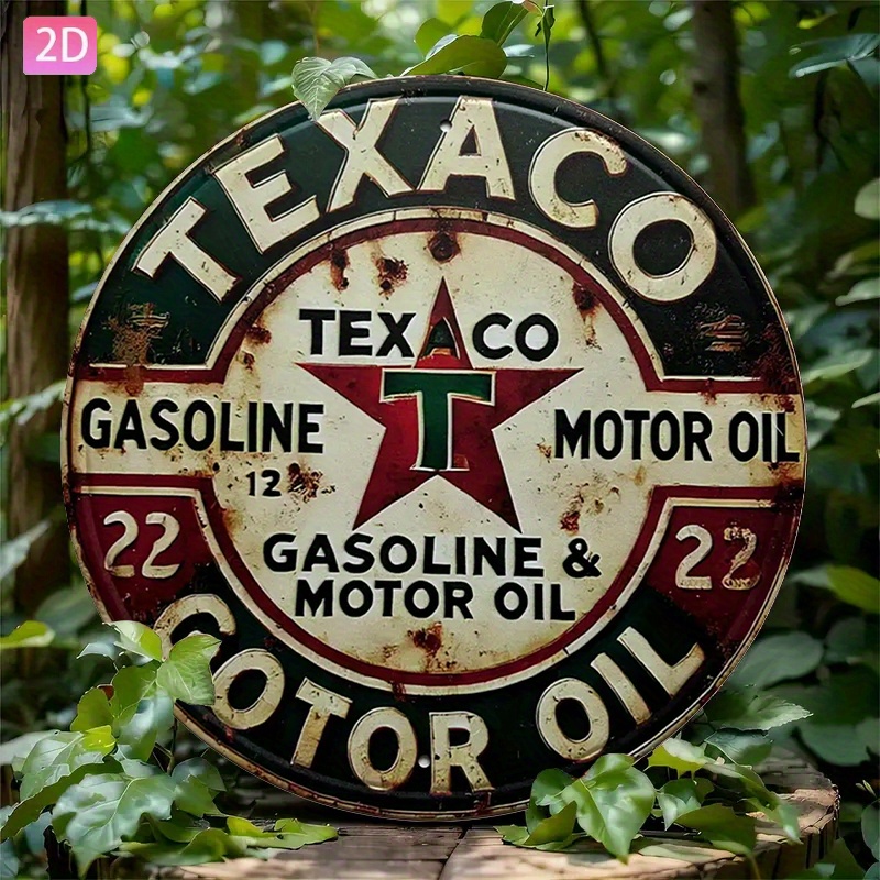 Kitchen Uncle - ป้ายโลหะรูปทรงกลมสไตล์วินเทจของ Texaco สำหรับตกแต่งผนัง ทำจากอะลูมิเนียม ดีไซน์สีแดง ขาว