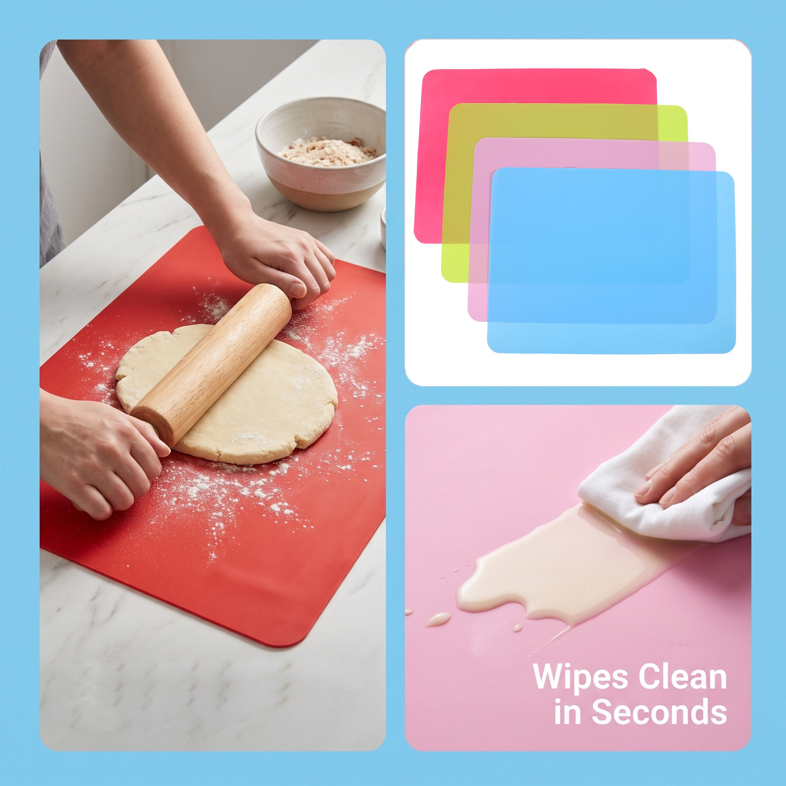 ชุดแผ่นรองนวดแป้งซิลิโคน 4 ชิ้ - Kitchen Roller Baking บทวิจารณ์และราคา